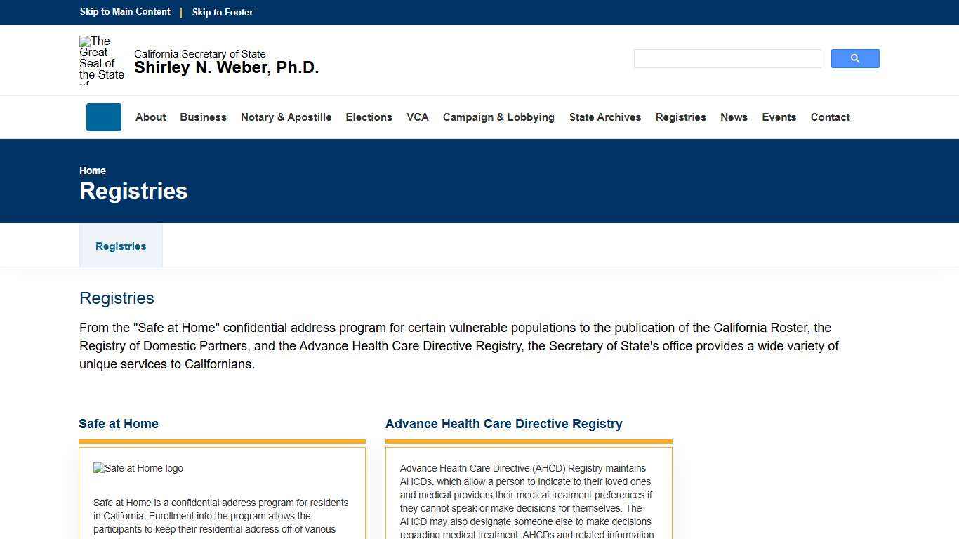 Registries :: California Secretary of State