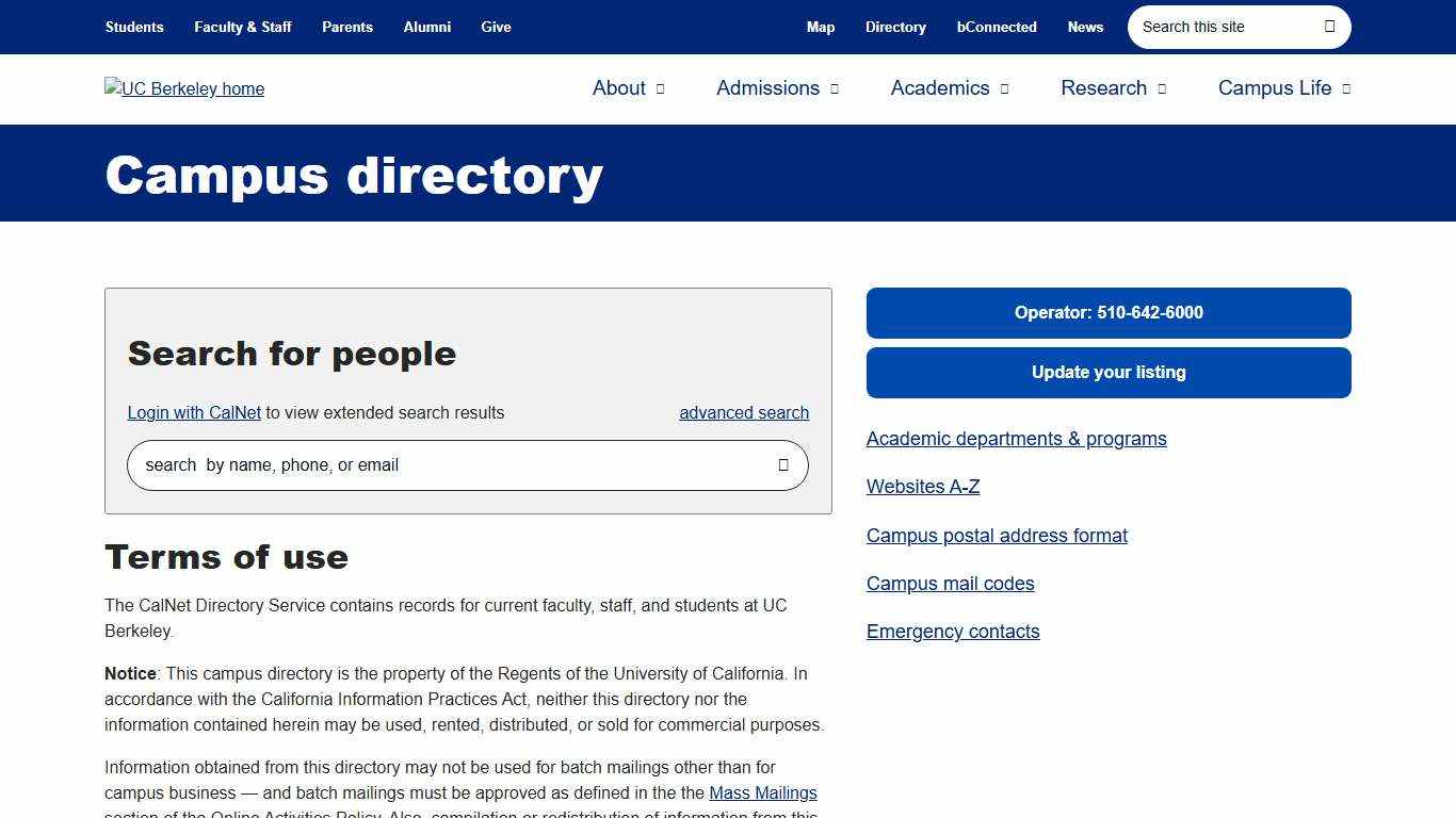 Campus directory - University of California, Berkeley